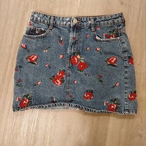 Embroidered Floral Denim Skirt